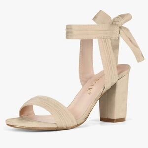 ALLEGRA K WOMENS OPEN TOED ANKLE TIE BACK CHUNKY HEELS